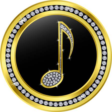 music note button, golden with diamondsのイラスト素材
