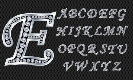 Silver alphabet with diamonds, letters from A to Zのイラスト素材
