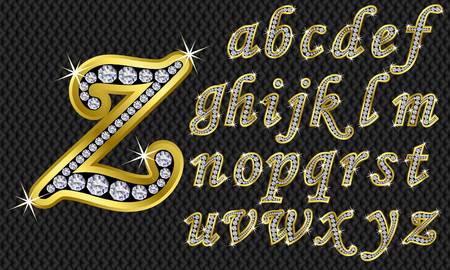 Golden alphabet with diamonds, letters from A to Zのイラスト素材