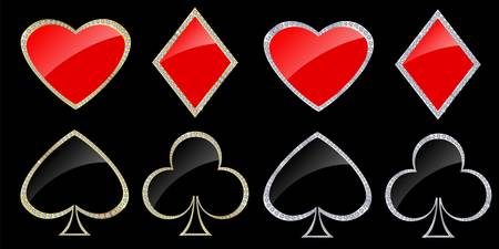 Card symbols in golden and silver frame with diamonds, vector illustration のイラスト素材