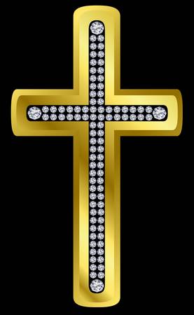 Golden cross with diamonds, vector illustration のイラスト素材