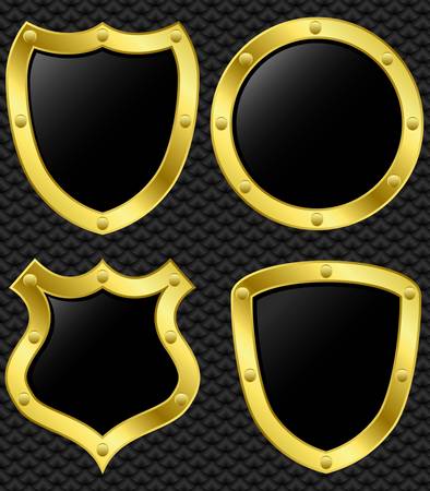 Set of golden shields, vector illustration のイラスト素材