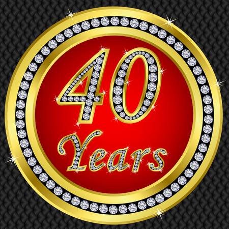 40 years anniversary golden icon with diamonds, vector illustration のイラスト素材