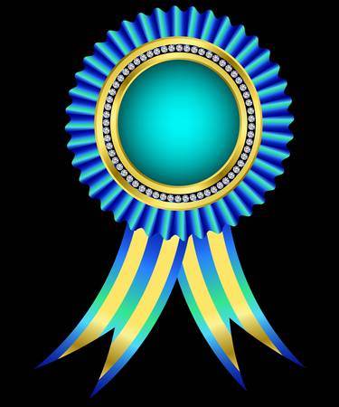 Blue award ribbon, golden with diamondsのイラスト素材