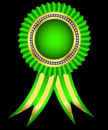 Green award ribbon, golden with diamonds のイラスト素材