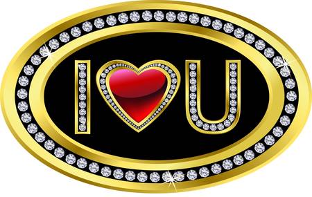 I love you icon, golden with diamonds, vector illustration のイラスト素材