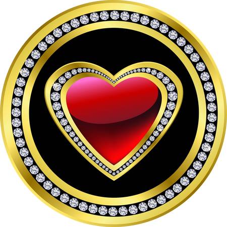 Love icon, golden and diamond heart, vector のイラスト素材
