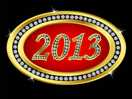 New year 2013 icon, golden with diamonds, vector のイラスト素材