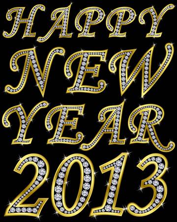 New year 2013 golden with diamonds, vector illustrationのイラスト素材