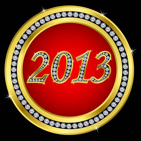 New year 2013 icon, golden with diamonds, vector のイラスト素材