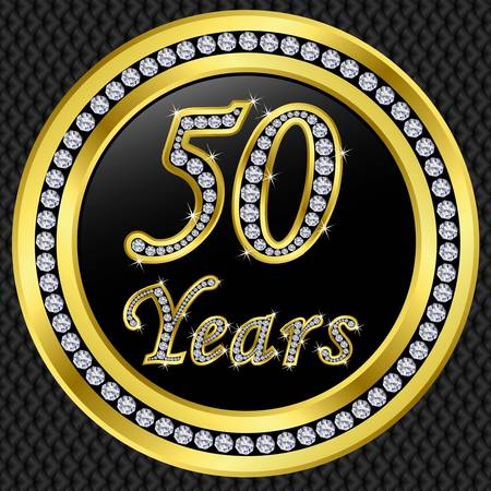 50 years anniversary golden happy birthday icon with diamonds, vector illustration のイラスト素材