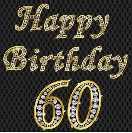 Happy 60 birthday, golden with diamonds, vector illustrationのイラスト素材