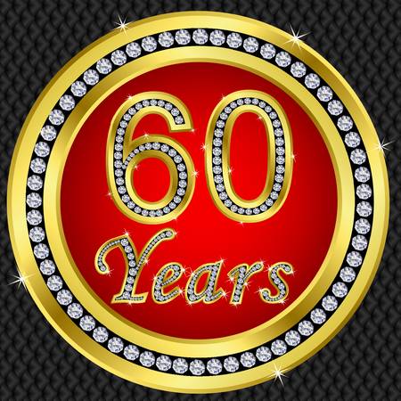 60 years anniversary golden happy birthday icon with diamonds, vector illustrationのイラスト素材