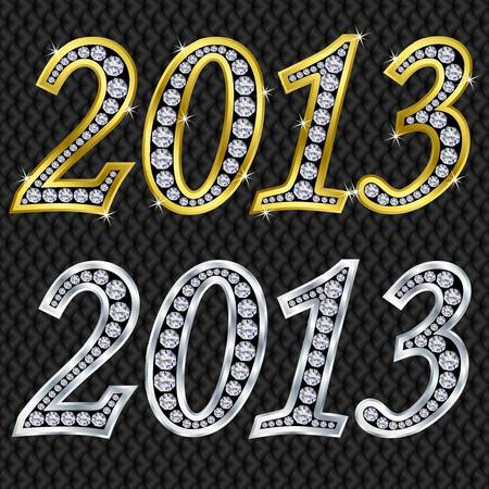 New year 2013 golden and silver with diamonds, vector illustrationのイラスト素材
