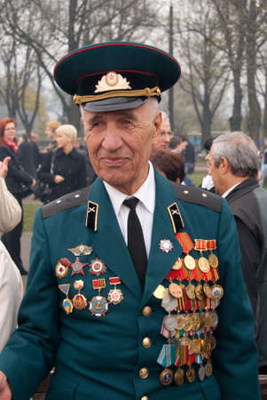 RIGA,LATVIA - MAY 9: Russian Veteran of World war II on the parade May 9, 2010 in Riga,Latvia.のeditorial素材