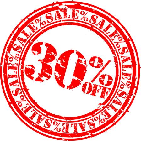  Grunge 30 percent sale off rubber stamp, illustrationのイラスト素材