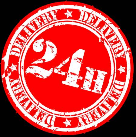 Grunge 24 hours delivery rubber stamp, illustrationのイラスト素材