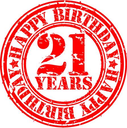 Grunge 21 years happy birthday rubber stamp, vector illustrationのイラスト素材