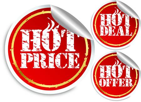Grunge hot price, hot deal and hot offer sticker, vector illustrationのイラスト素材