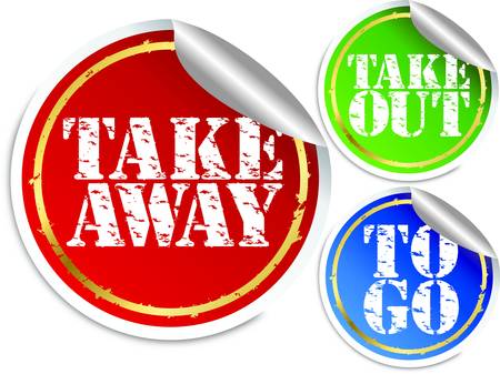 Take away, take out and to go stickers, vector illustrationのイラスト素材