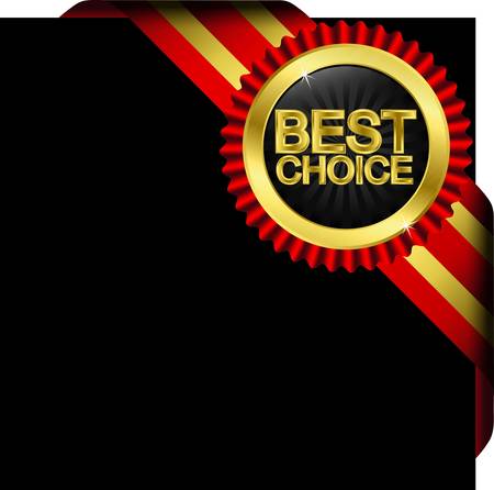 Best choice golden label with red ribbons, vector のイラスト素材