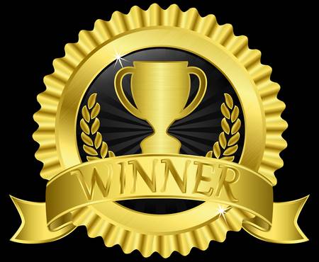 Champion cup sign with golden ribbon, illustrationのイラスト素材