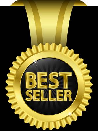 Best seller golden label with golden ribbons, vector illustration のイラスト素材