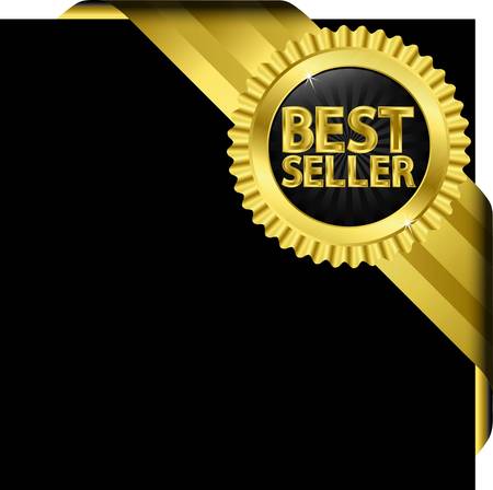 Best seller golden label with golden ribbons,  illustration のイラスト素材