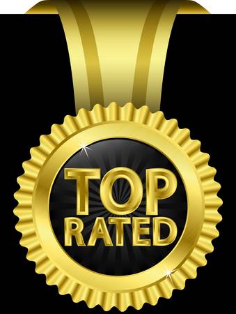 Top rated golden label with golden ribbons,  illustration のイラスト素材