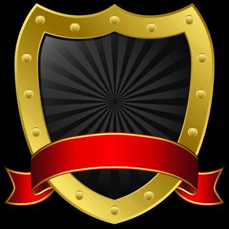 Golden shield with red ribbon,  illustrationのイラスト素材
