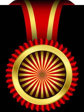 Golden label with red ribbon, vector illustration のイラスト素材