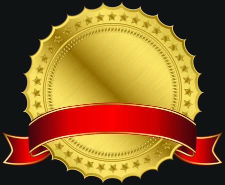 Golden blank label with red ribbonのイラスト素材