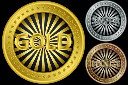 Golden, silver and bronze empty coins, vector illustration のイラスト素材