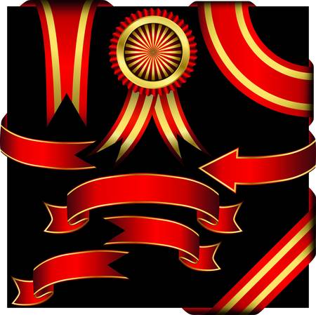 Red ribbons set, vector illustration のイラスト素材