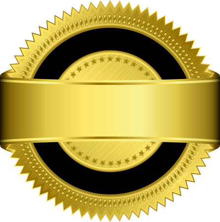 Golden blank label with golden ribbon