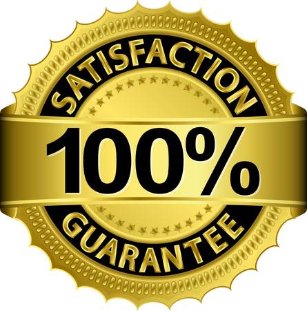 100 percent satisfaction guarantee golden sign with ribbonのイラスト素材