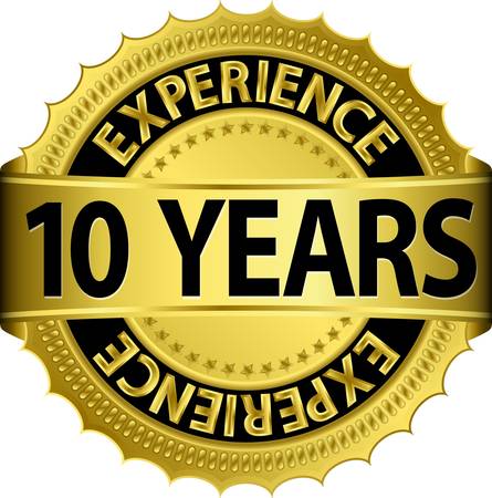 10 years experience golden label with ribbonのイラスト素材