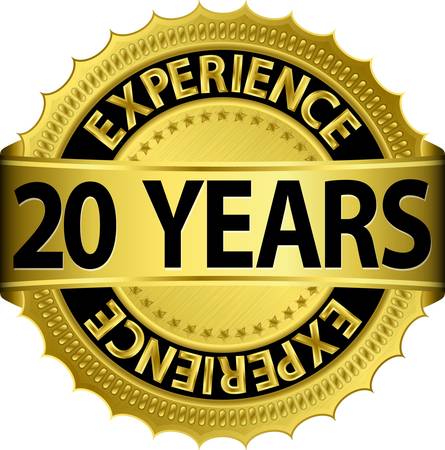 20 years experience golden label with ribbonのイラスト素材