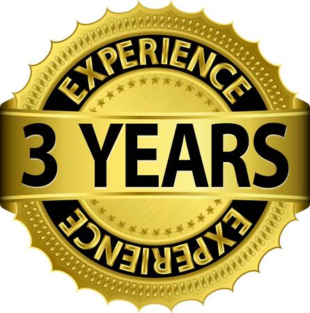 3 years experience golden label with ribbonのイラスト素材