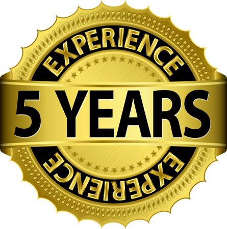 5 years experience golden label with ribbonのイラスト素材