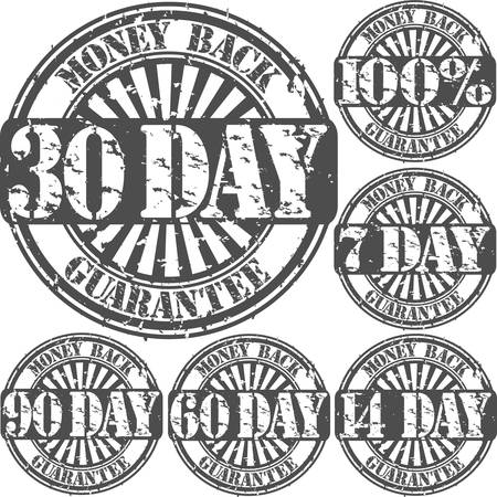 Grunge money back guarantee rubber stamp setのイラスト素材