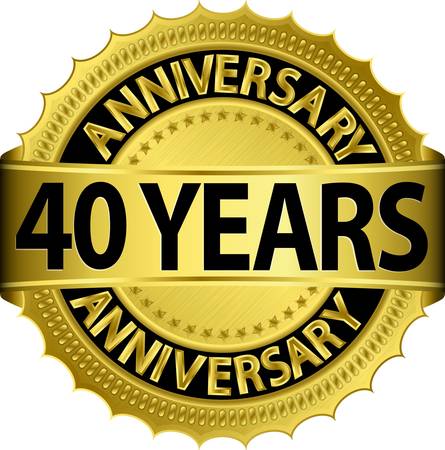 40 years anniversary golden label with ribbon, vector illustration のイラスト素材