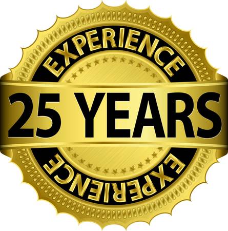 25 years experience golden label with ribbon, vector illustration のイラスト素材