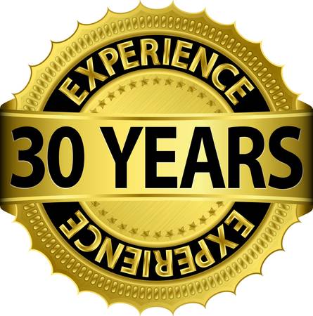 30 years experience golden label with ribbon, vector illustration のイラスト素材