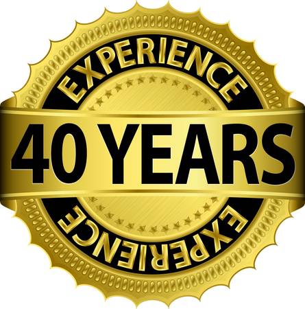 40 years experience golden label with ribbon, vector illustration のイラスト素材