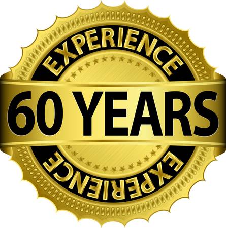 60 years experience golden label with ribbon, vector illustration のイラスト素材