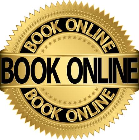 Book online golden label, vector illustration のイラスト素材