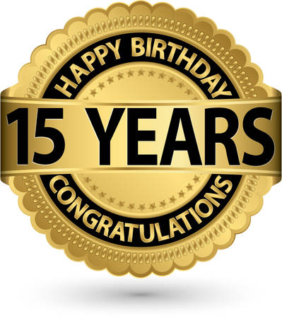 Happy birthday 15 years gold label, vector illustration のイラスト素材