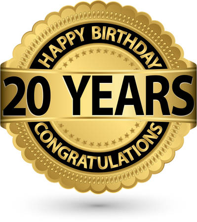 Happy birthday 20 years gold label, vector illustration のイラスト素材