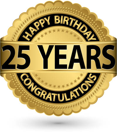Happy birthday 25 years gold label, vector illustration のイラスト素材